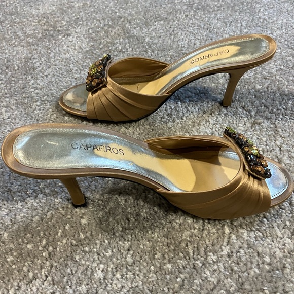 Caparros bronze silk high heel sandals with rhinestones size 8.5 Worn on… - Picture 6 of 13